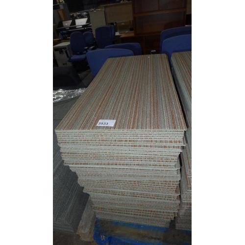 3533 - A quantity of approx 100 beige and orange pattern carpet tiles by Shaw, each tile approx 46cm x 91cm