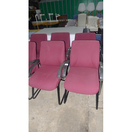 3543 - 6 deep red upholstered cantilever chairs