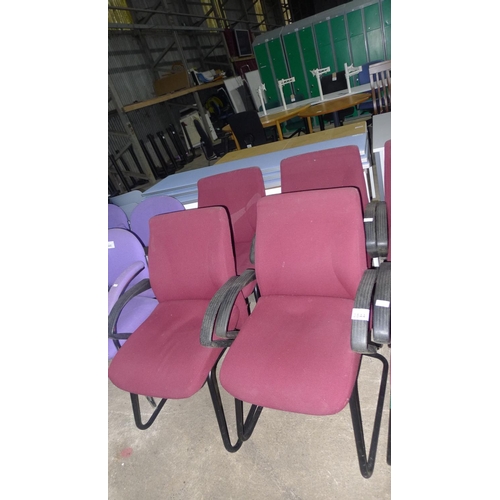 3544 - 4 deep red upholstered cantilever chairs