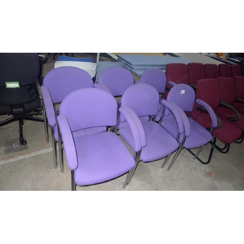 3545 - 6 purple upholstered chrome framed reception chairs