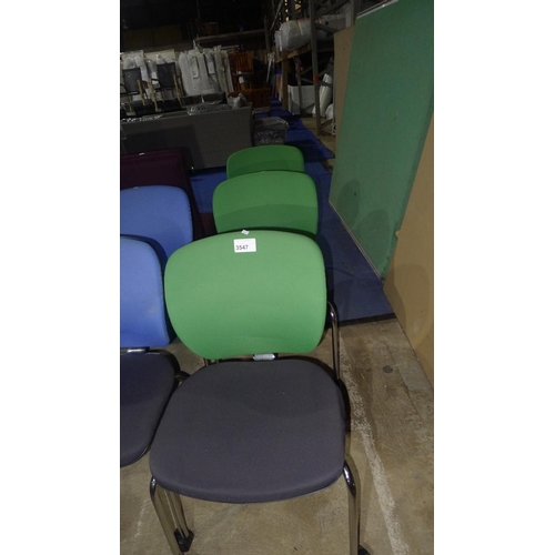 3547 - 3 wheeled meeting room / office chairs by Orangebox - green / black upholstered