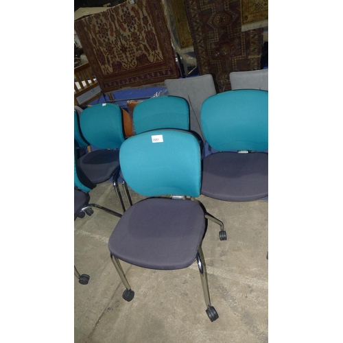 3551 - 3 wheeled meeting room / office chairs by Orangebox - turquoise / black upholstered