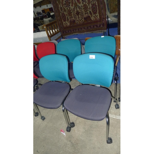 3552 - 4 wheeled meeting room / office chairs by Orangebox - turquoise / black upholstered