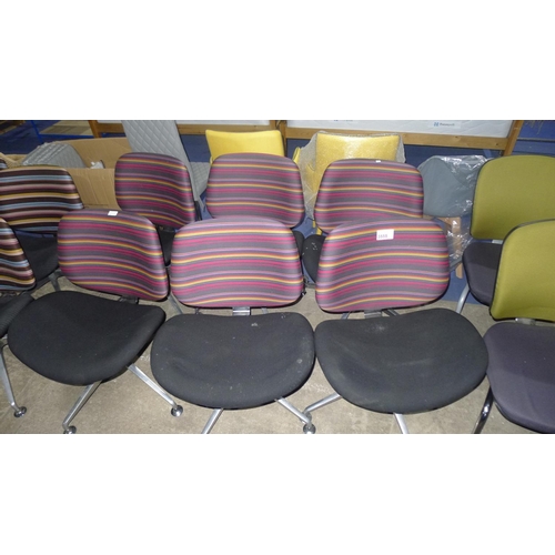 3555 - 6 meeting room swivel chairs by Orangebox (non wheeled type) - stripe / black upholstered