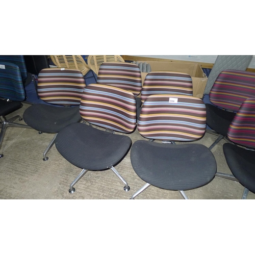 3556 - 5 meeting room swivel chairs by Orangebox (non wheeled type) - stripe / black upholstered