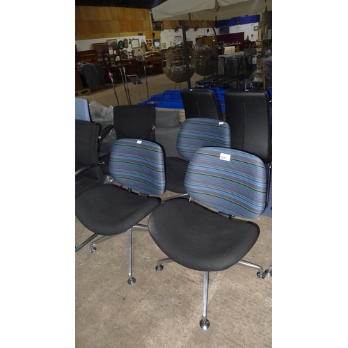 3557 - 3 meeting room swivel chairs by Orangebox (non wheeled type) - stripe / black upholstered