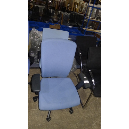 3559 - 2 light blue upholstered office swivel chairs