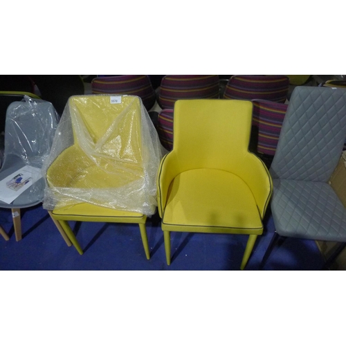 3570 - 2 yellow upholstered dining chairs