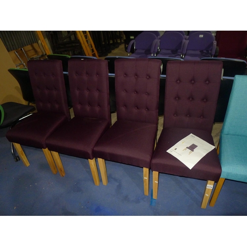 3578 - 4 Roma plum upholstered dining chairs with wooden legs RRP £69 each