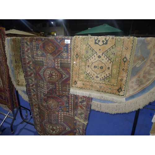 3580 - 5 various patterned rugs (1 is a bit threadbare and has several small holes)