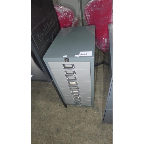 3440 - 1 grey metal 10 drawer index type cabinet, supplied with 2 keys