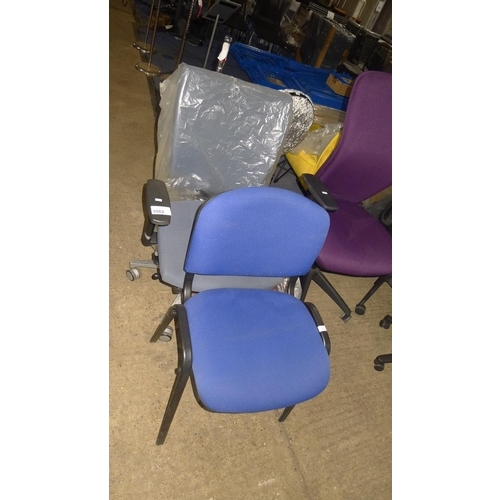 3562 - 1 bluey grey upholstered office swivel chair and 1 blue upholstered chair