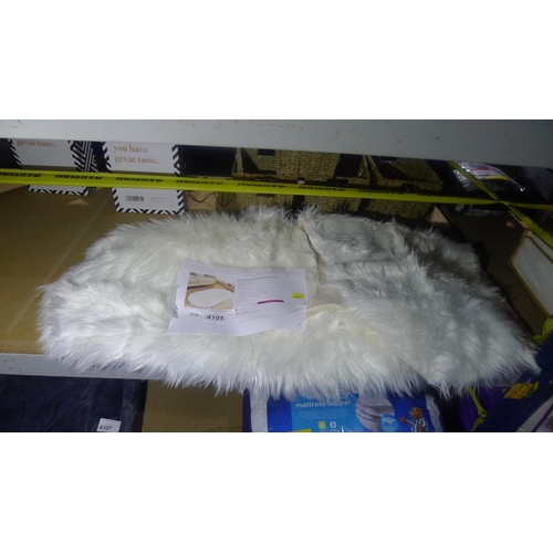 4105 - 2 x handmade cowhide shag rugs in white