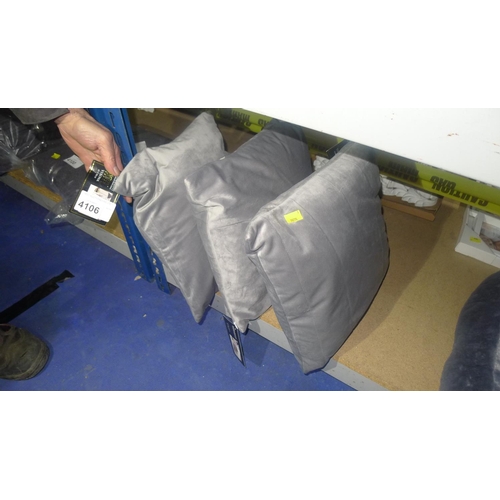 4106 - 3 x grey velvet effect scatter cushions