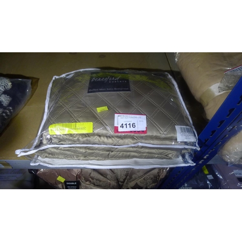 4116 - A gold/stone 225x240cm bedspread by Beresford Roberts