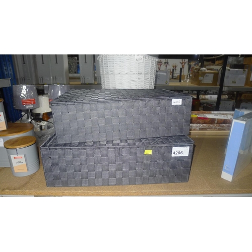 4206 - 2 grey fabric storage boxes with lift lids - 1 approx 55cm x 40cm x 17cm high & 1 approx 52cm x 36cm... 