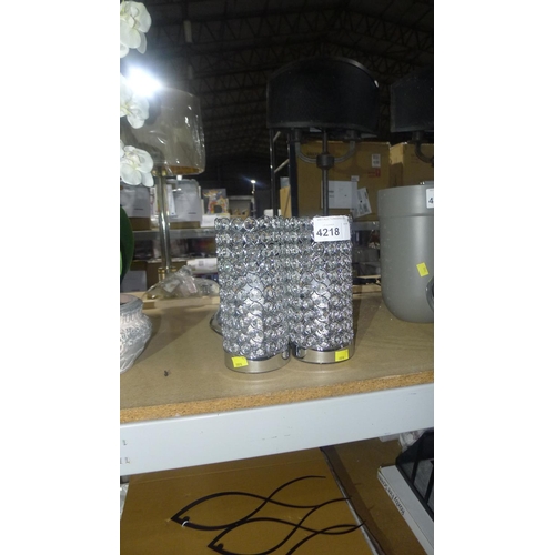 4218 - 2 decorative cylinder table lamps, 240v