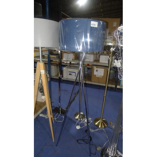 4228 - 1 floor standing metal tripod lamp with dark grey shade 240v - approx 156cm high including shade