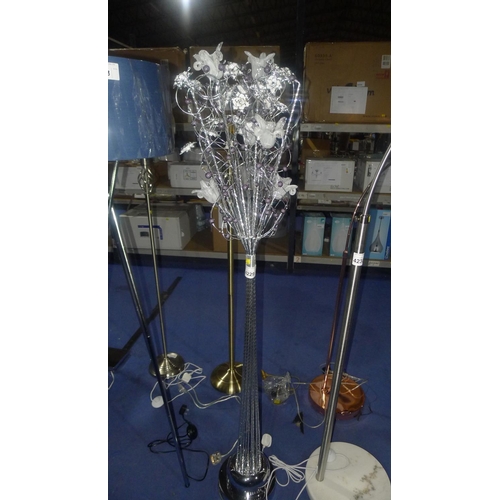 4229 - 1 floor standing silver coloured lamp 240v with glass flower LED bulb holders and metal flower decor... 