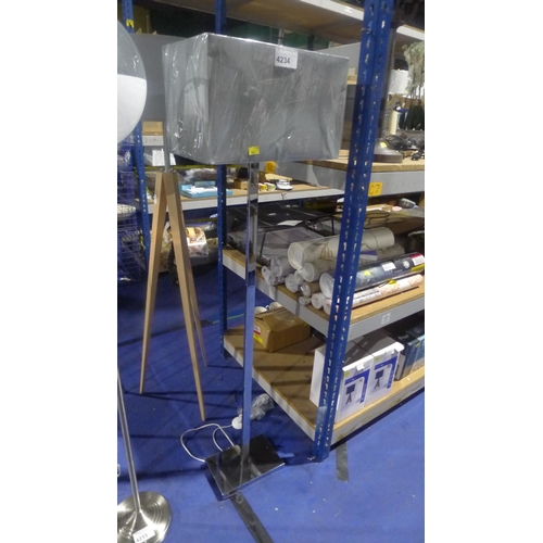 4234 - 1 chrome metal floor standing lamp 240v with a grey shade, approx 150cm high including shade