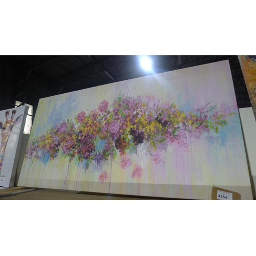 4554 - A large abstract art print of flowers on canvas 152cm x 77cm