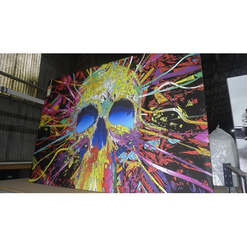 4587 - A large abstract art print on canvas of a cartoon skull, please see pictures for more details