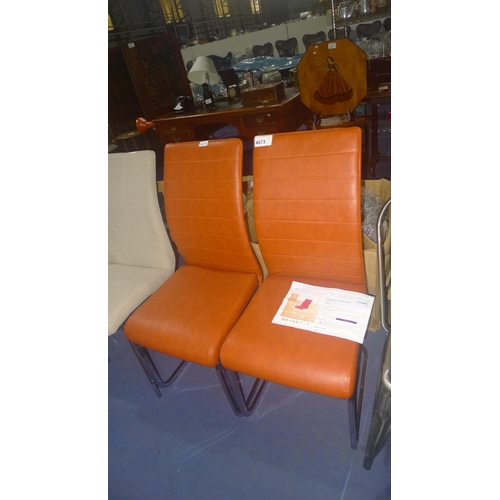 4673 - X leather effect terracotta upholstered cantilever dining chairs type Livingon RRP £82 each