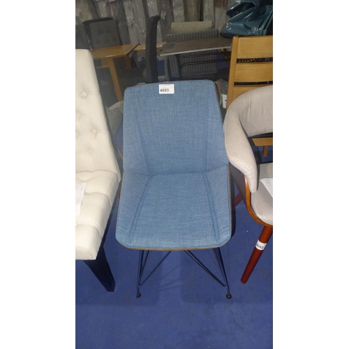 4693 - A blue upholstered bent wood metal based dining chair