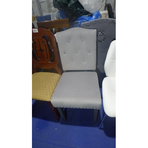 4698 - A grey upholstered high back dining chair