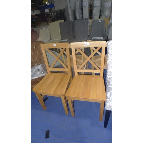 4702 - 2 x Cross back wooden dining chairs