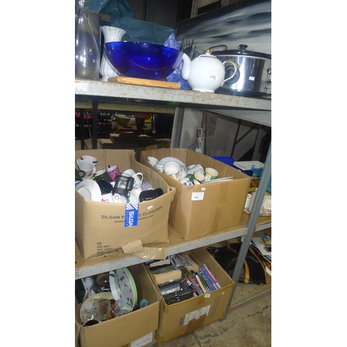 132 - A quantity of various items including glassware, crockery, DVDs etc. Contents of one bay/3 shelves