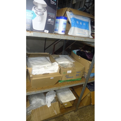 134 - A quantity of various items including bed pads, xxxl disposable gloves, nappy bin etc. Contents of o... 