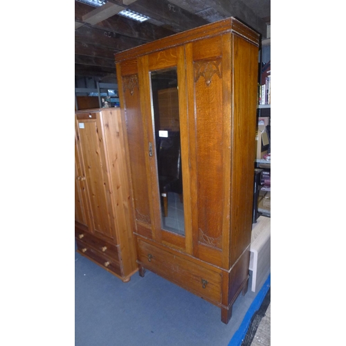 172 - 1 vintage dark wood wardrobe with a single mirrored door and 1 drawer below, approx 87cm w x 38cm d ... 