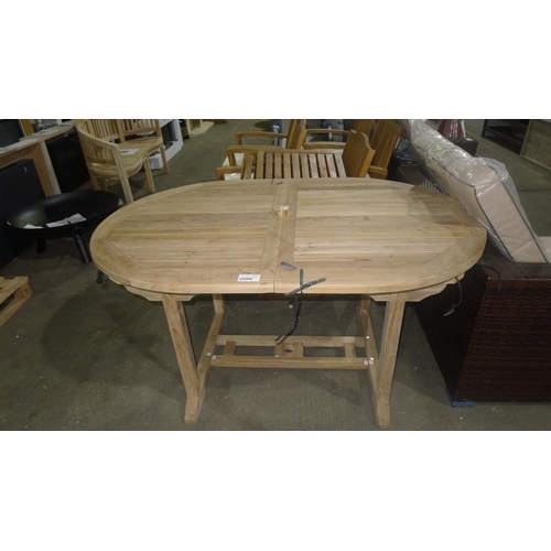 2086 - 1 teak oval extending garden table approx 150cm x 100cm and 200cm x 100cm when extended