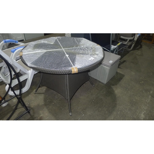 2091 - 1 round all weather synthetic rattan garden table with glass top diameter approx 106cm