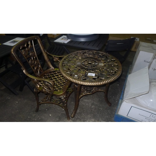 2098 - 1 plastic metal effect bistro table and 1 matching chair