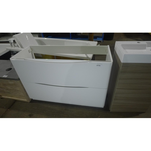 2110 - 1 floor standing white gloss vanity unit approx 120cm wide - NO basin included and please note that ... 