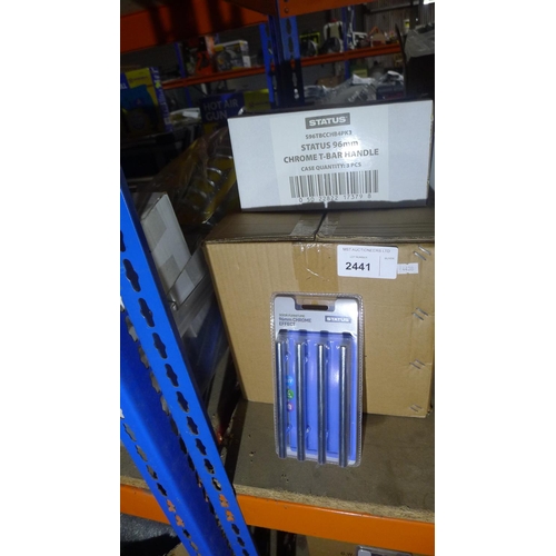 2441 - 10 boxes of Status 96mm chrome T bar handles. Each box contains 3 packs of 4 handles.