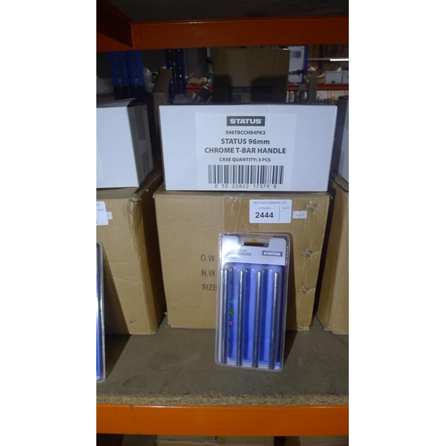 2444 - 10 boxes of Status 96mm chrome T bar handles. Each box contains 3 packs of 4 handles.