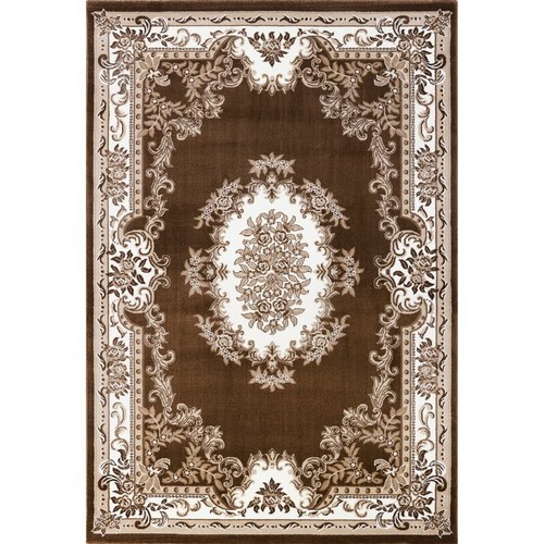 4479 - A brown ground ivory traditional style medallion rug approx 200x290cm RRP £131