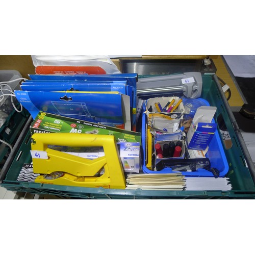 61 - A large quantity of various office related items including pens, pencils, till rolls etc. contents o... 