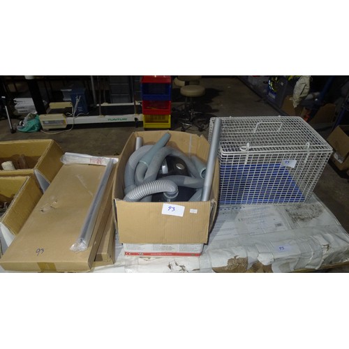 93 - A quantity of various items including wall paper, wall lights, vacuum, cage etc