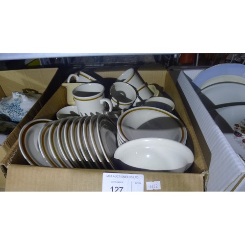 127 - A large quantity of various crockery inc japanese stoneware,J&G Meakin ironstone, JAJ Pyrex plates e... 