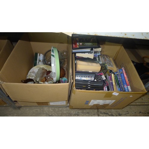 132 - A quantity of various items including glassware, crockery, DVDs etc. Contents of one bay/3 shelves