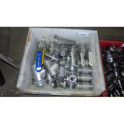 5120 - 1 box containing a quantity of various stainless steel ball valves and fittings