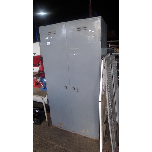 5139 - 1 grey metal two door locker approx 91cm w x 56cm d x 181cm high - inside is a narrow clothes hangin... 