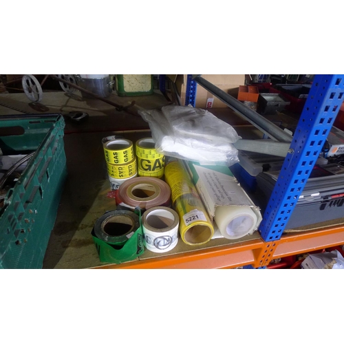 5221 - A quantity of various items including rolls of tape, carpet protector, 2 disposable overalls etc