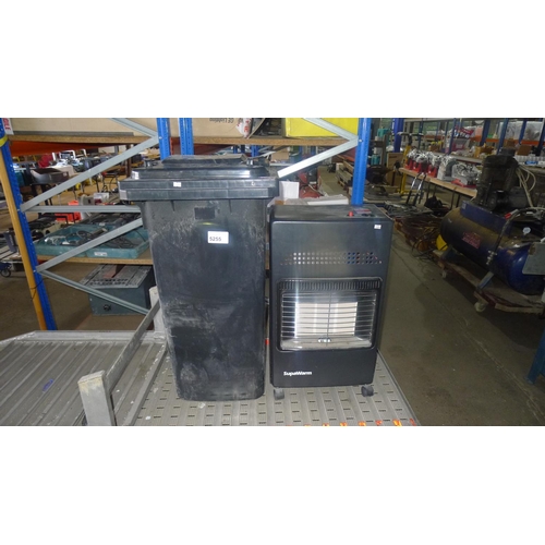 5255 - 1 black plastic 120L bin (axle and wheels are inside the bin and require fitting) and 1 Supawarm gas... 