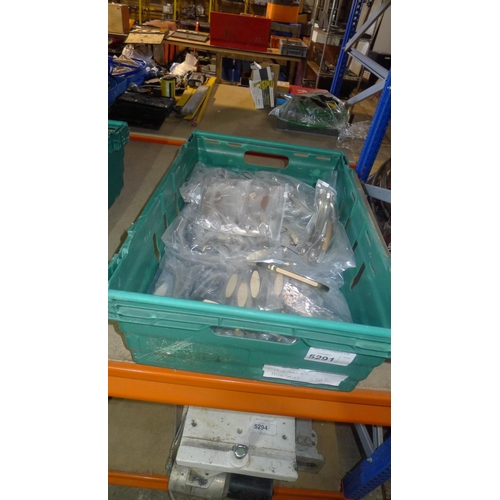 5291 - A quantity of various drawer handles. Contents of 1 green plastic crate which is not included