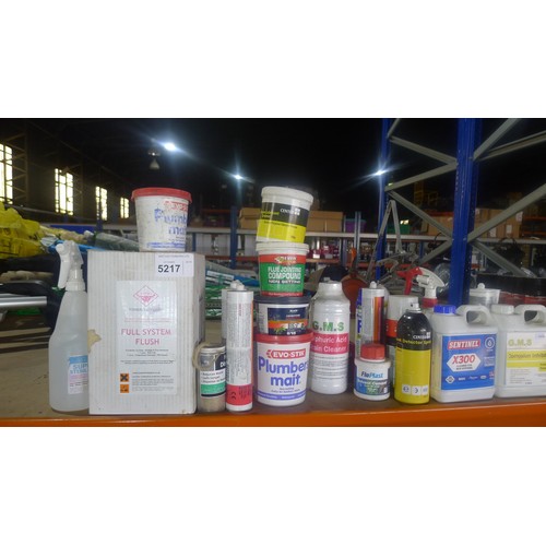 5217 - A quantity of various plumbing related items including quick dose cleaner, corrosion inhibitor, solv... 